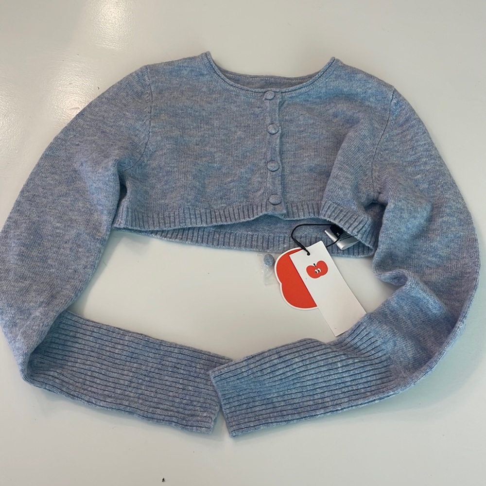 XS soft blue cider crop cardigan button sweater
